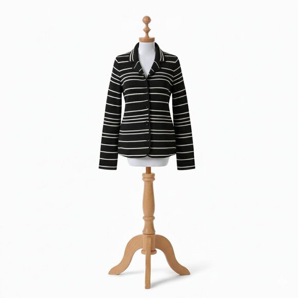 Jones New York Womens Sweater  Black Striped Button Up Cotton - Picture 1 of 16